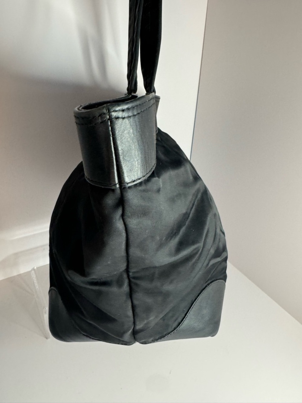 #284 Furla Black Nylon & Leather Shoulder Tote Bag - Picture 5 of 17